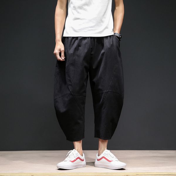 

summer fashion jogger harem pant men black baggy cotton casual calf pants male hip hop oversized streetwear korean trousers men, Gray