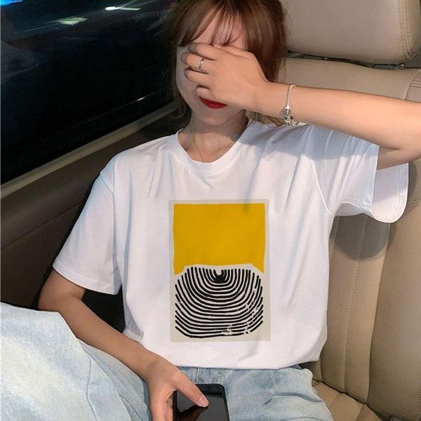 

colorful modern art graphics women's t-shirt kawaii tumblr korean short-sleeved t-shirt femme streetwear drop shipping good quality, White