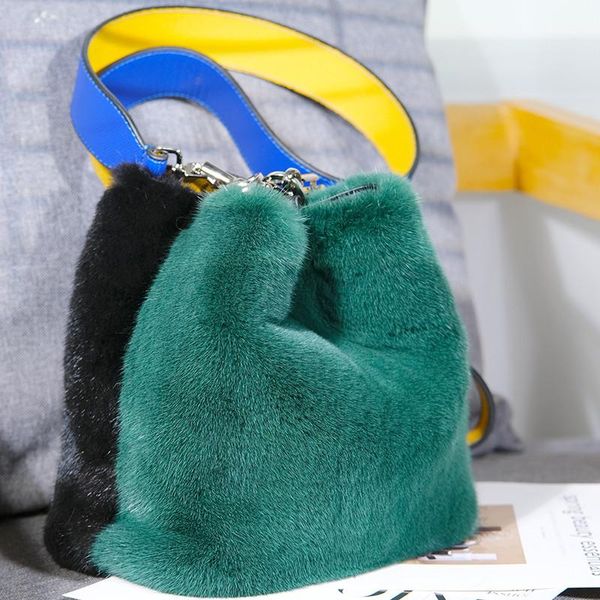 

waist bags 2021 protable bucket bag plush letter female hit color stitching diagonal shoulder