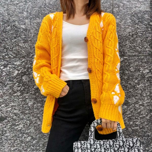

women's knits & tees bohemian oversized kawaii sweater cardigan 2021 fall women clothing v neck twsit orange loose cardigans boho knitt, White