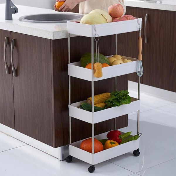 

kitchen storage & organization organizer trolley shelf 3/4 tier long lasting steel rack with wheels side narrow movable spice holders