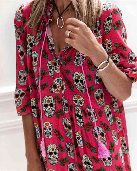 

fashion womens holiday dress halloween skull print long sleeve dress, Black;gray