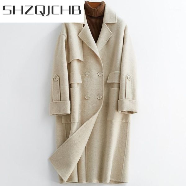 

women wool coat autumn spring long jacket double breasted alpaca female fashion coats handmade clothes 11y07311 women's & blends, Black