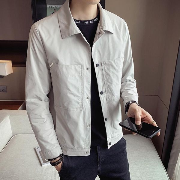 

men's jackets men 2021 spring fashion short baseball male solid color casual coats long sleeve buttons slim overcoats o54, Black;brown