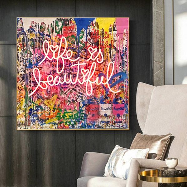 

paintings graffiti life is beautiful poster street art painting on wall canvas posters and prints pictures for living room decor