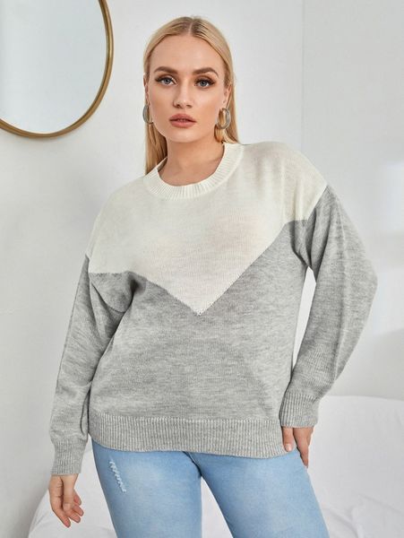 

plus color block drop shoulder sweater x9lq#, Black