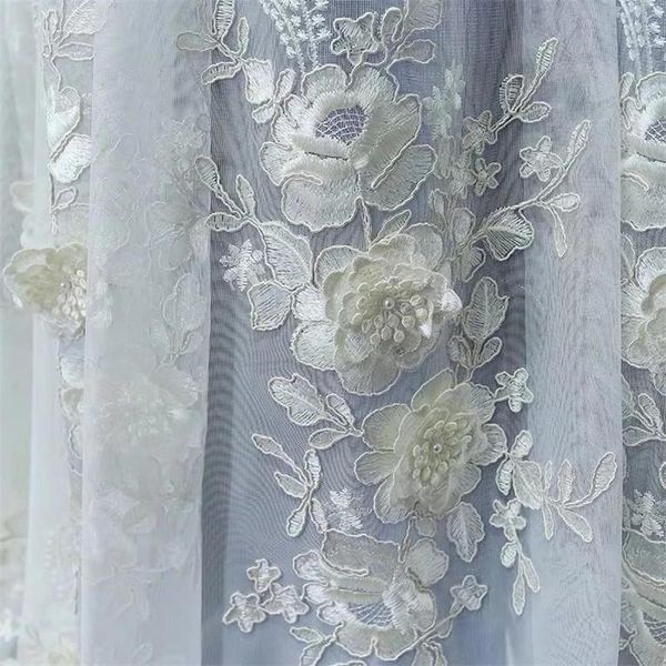 

curtain & drapes beige luxury embossed flowers pearls tulle european romantic sheer for living room bedroom window voile custom #4