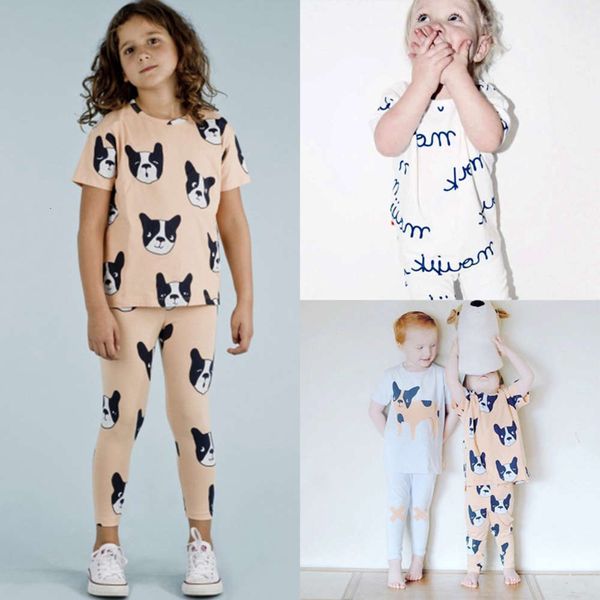 

children's clothing ins spring and summer new baby cartoon dog home set, White