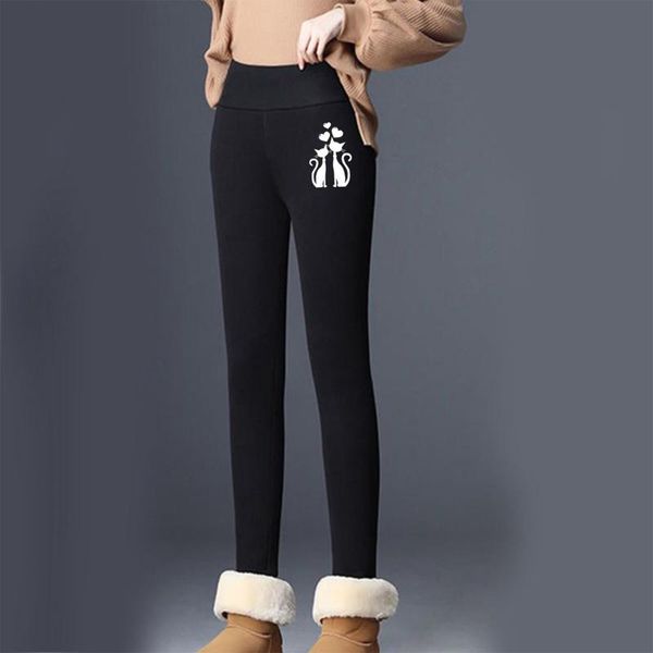 

women's leggings casual winter high elastic thicken lady's waist warm pants skinny for women solid color legging, Black