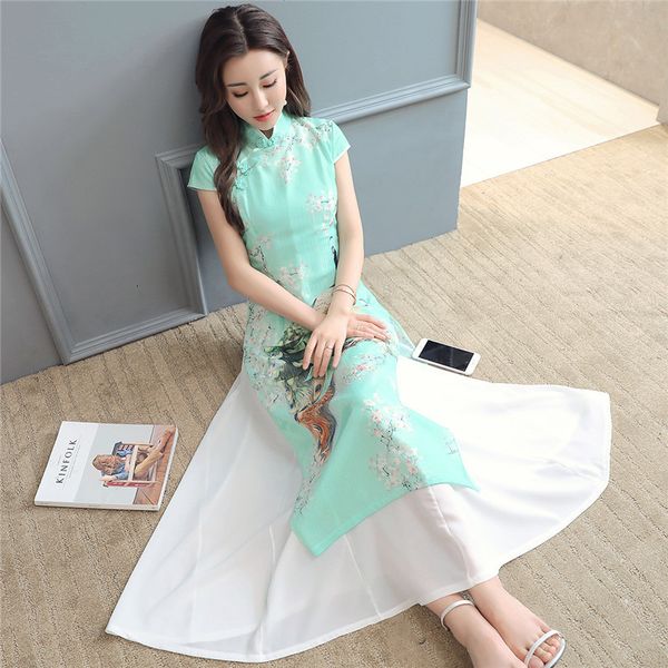 

2021 new robe summer chiffon vintage chinese style es elegant vestidos floral slim womens clothing wxf072 t0hh, Black;gray