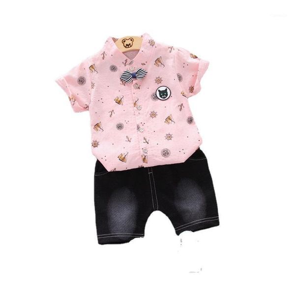 

clothing sets baby girls summer fashion printing short sleeve bowtie shirt+shorts boy casual clothes gentleman 2pcs suit, White