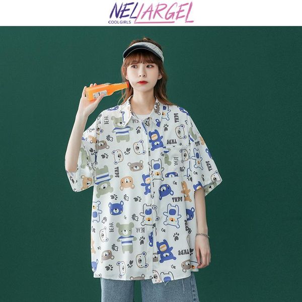 

women's blouses & shirts nellargel women kawaii bear harajuku y2k 2021 summer female japanese streetwear korean fashion girl vintage bl, White