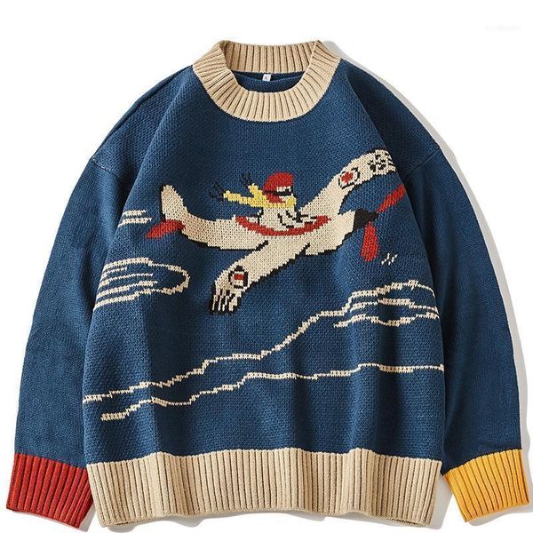 

men's sweaters hip hop air plane pattern sweater men pullover oversize harajuku streetwear o-neck 2021 autumn casual for man women1, White;black