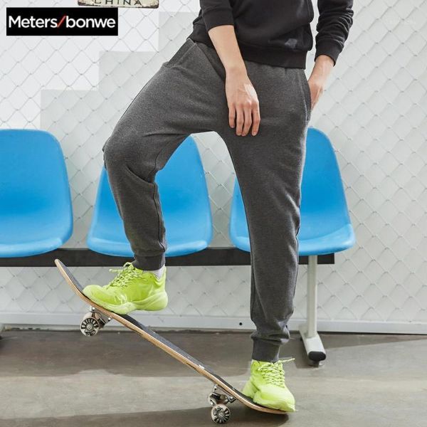 

men's pants metersbonwe 2021 men handsome sport spring autumn jogging trousers fashion solid color sports male brand, Black