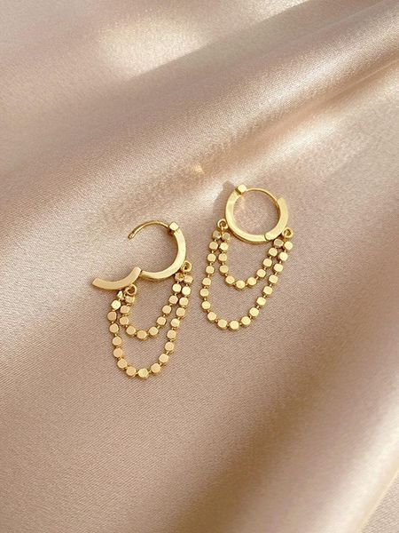 

dangle & chandelier chain ear stud 2021 earrings fashion korea dongdaemun minimalist children buckle cold wind versatile round eardrop s925, Silver