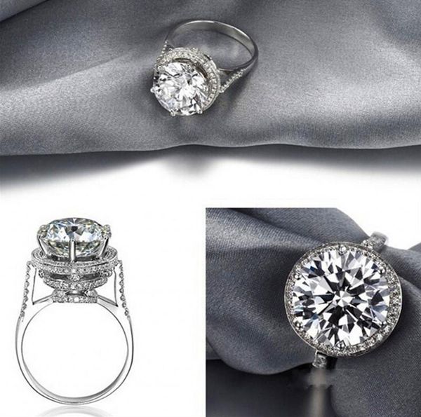 

cluster rings unique design round 4ct lab diamond ring 925 sterling silver bijou engagement wedding band for women bridal charm jewelry, Golden;silver