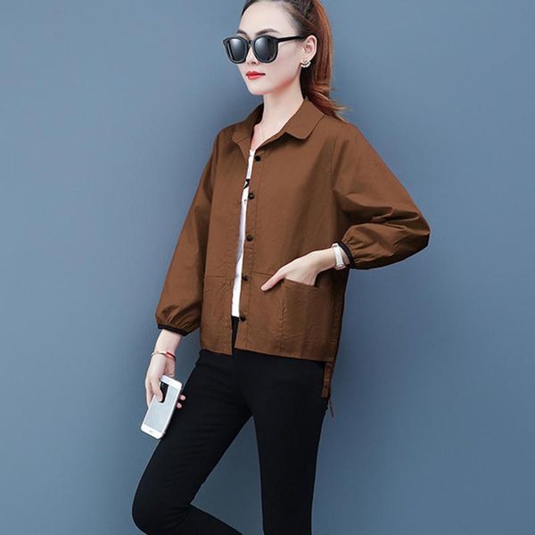 

women's jackets women solid fashion short style long sleeve turn-down collar coat 2021 chic single breasted casual ladies jacket, Black;brown