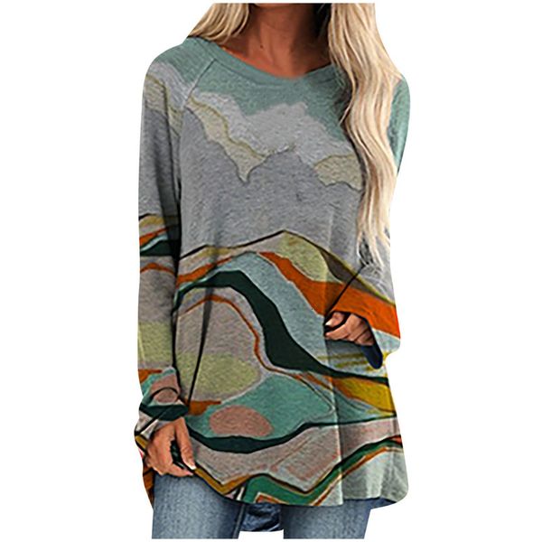 

t-shirt omen's ladies lent herfst fashion casual daily printed big mate loose mouw o-neck long tea mujer, White