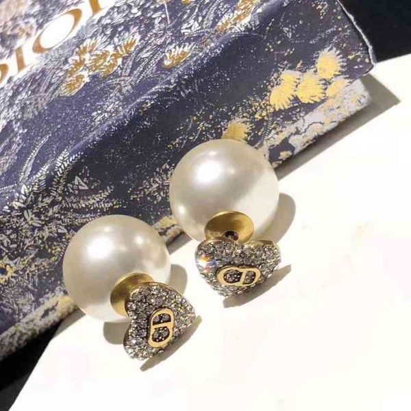 

pearl love earrings women's simple geometric jewelry, Silver