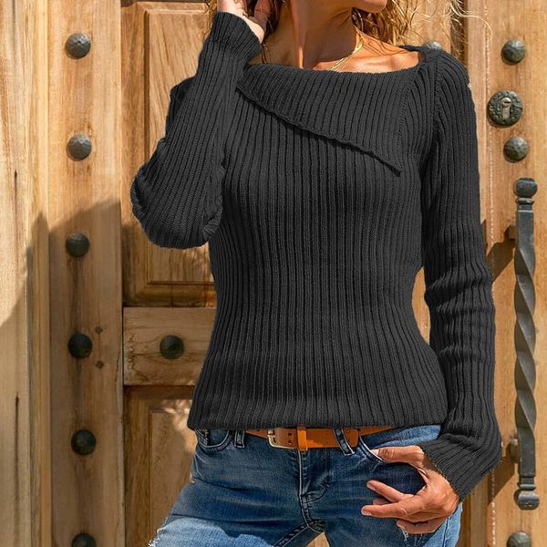 

New 2021 Women Long Sleeve Slash Neck Knitted Casual Slim Autumn Pullover Harajuku Tops Oversized Sweater 5xl A7W8, White;black