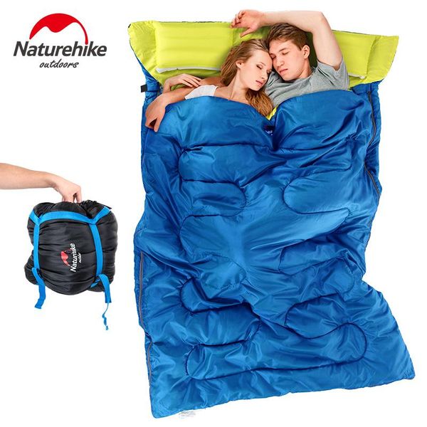 

naturehike outdoor camping sleeping bag 2 persons envelope type pure cotton sleeping bag with detachable pillows camping travel