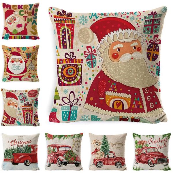 

pillow case christmas pillowcase 45x45cm linen super soft santa claus pattern hug sofa office cushion cover home dercoration