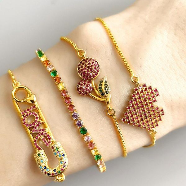 

charm bracelets bracelet ladies colorful zircon unique temperament cherry romantic net red fashion 2021 jewelry, Golden;silver