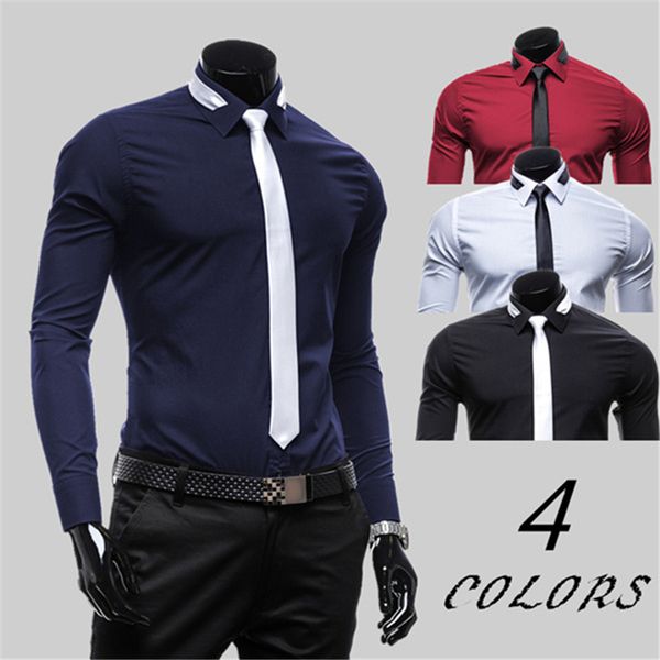 

2021 new fashion formal solid men long sleeve regular fit bussiness men's shirt with tie lapel male social shirts abcg, White;black