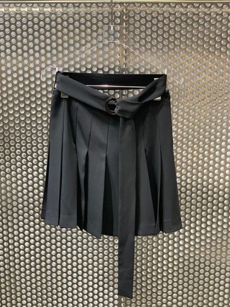 

skirts women fashion 2021 solid color belt pleated skirt 0318, Black