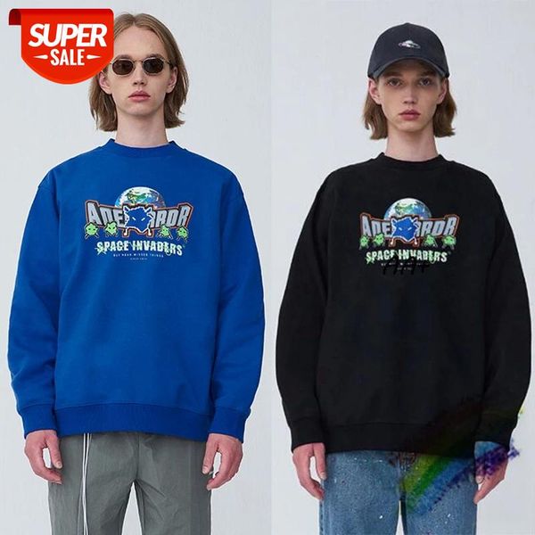 

2020fw adererror crewneck sweatshirt men women alien invasion pattern print ader error hoodie korean adererror sweatshirts #mb1w, Black