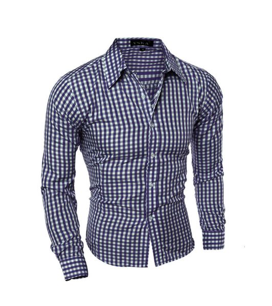 

6-color classic men's slim long sleeve plaid shirt 5843, White;black