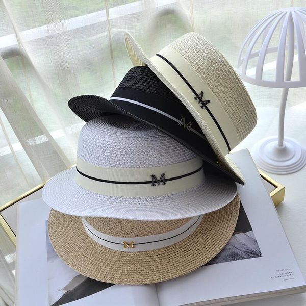 

stingy brim hats for women women's sun hat female summer  letter straw visor caps ladies beach, Blue;gray