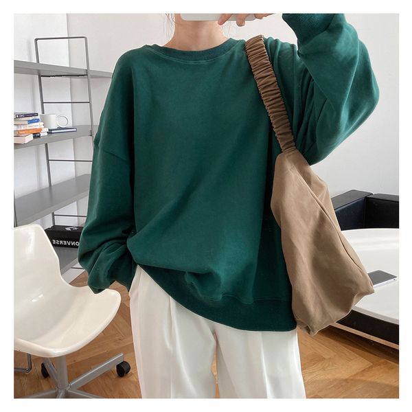 

2021 autumn o-neck loosey female style cotton blue hoodies green color sirg, Black