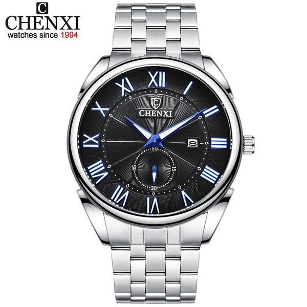 

wristwatches chenxi fashion mens watches full steel quartz waterproof watch business men date calendar wristwatch, Slivery;brown