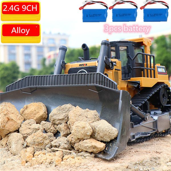 

high simulation bulldozer truck engineering vehicle 2.4g remote control car with music light 360 degree rotation alloy 3 battery