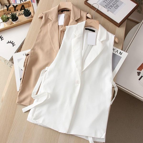 

women's vests spring autumn office ladies suit vest women casual sleeveless outwear jacket business work one button slim waistcoat, Black;white