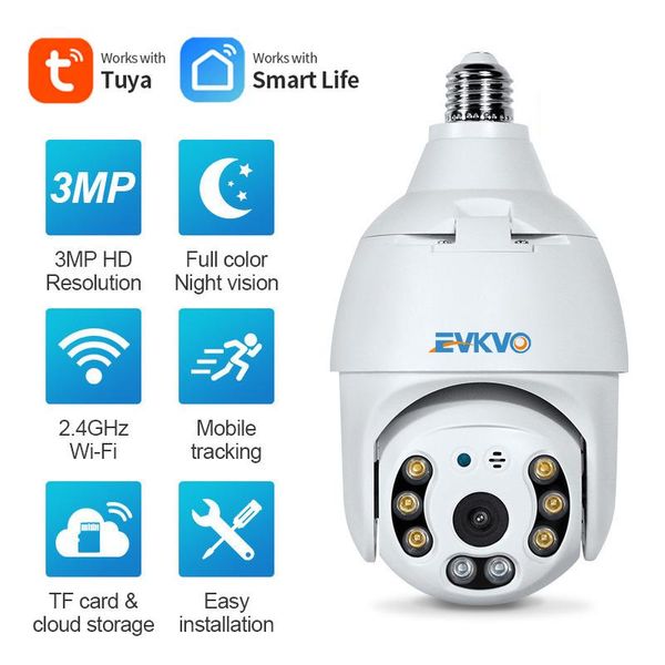 

cameras smart life e27 bulb tuya wifi camera 3mp ptz cam with full light night vision two way talk auto tracking for indoor or outdoor