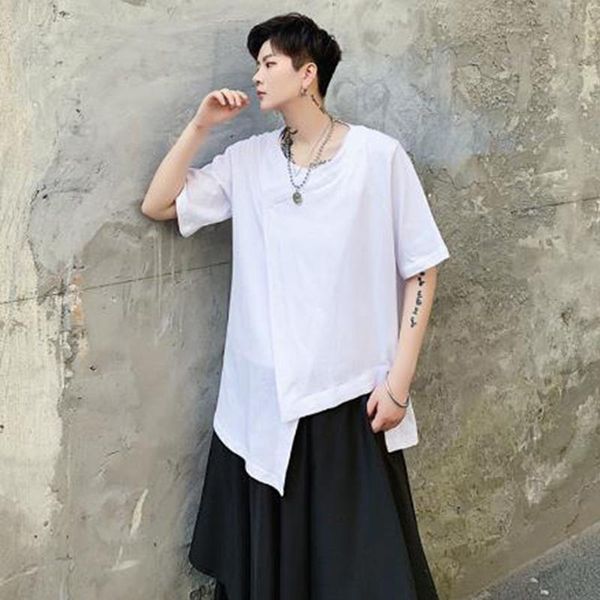 

men's t-shirts men summer personality irregular design hip hop t shirt black white short sleeve tee shirts man vintage street punk clot, White;black