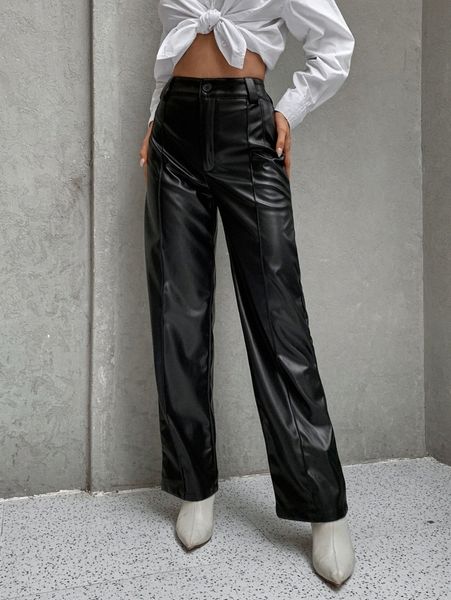 

high waist pu leather pants z4fg#, Black;white
