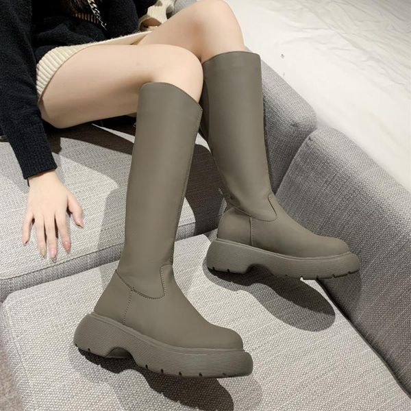 

boots women rubber boots-women round toe thigh high heels zipper clogs platform autumn shoes luxury designer, Black