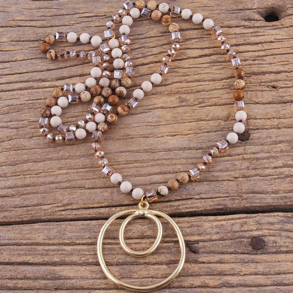 

pendant necklaces rh fashion bohemian jewelry accessory 6mm stones/crystal knotted with metal round women boho gift, Silver