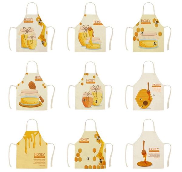 

aprons 1pcs kitchen natural honey moon bee apron sleeveless cotton linen for men women home cleaning tools