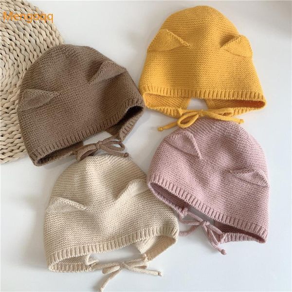 

caps & hats fall winter ear protection woolen kids baby girls knitting warm knitted pullover cap toddler children casual hat, Yellow