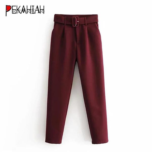 

women's pants & capris elegant khaki purple harem women pockets zipper office high waist casual pencil trousers 2021, Black;white