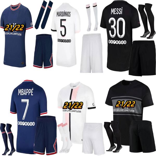 

adult+kids kit messi mbappe jerseys hakimi sergio ramos 21 22 maillots de football 2021 2022 marquinhos verratti soccer shirts uniforms enfa, Black;yellow