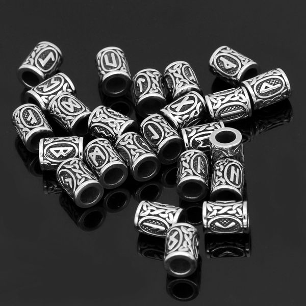 

nordic culture stainless steel viking rune beads set of 24 diy accessories, Silver