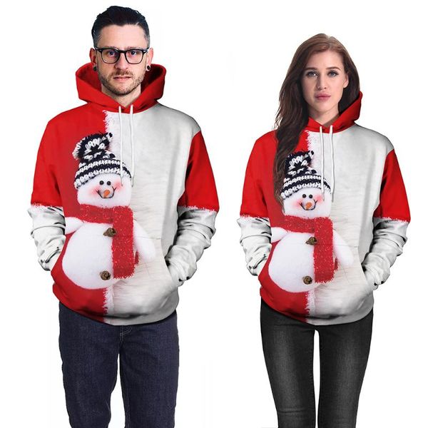 

women's hoodies & sweatshirts ugly christmas hooded snowman 3d print hoodie for couple long sleeve sweatshirt pullovers, Black