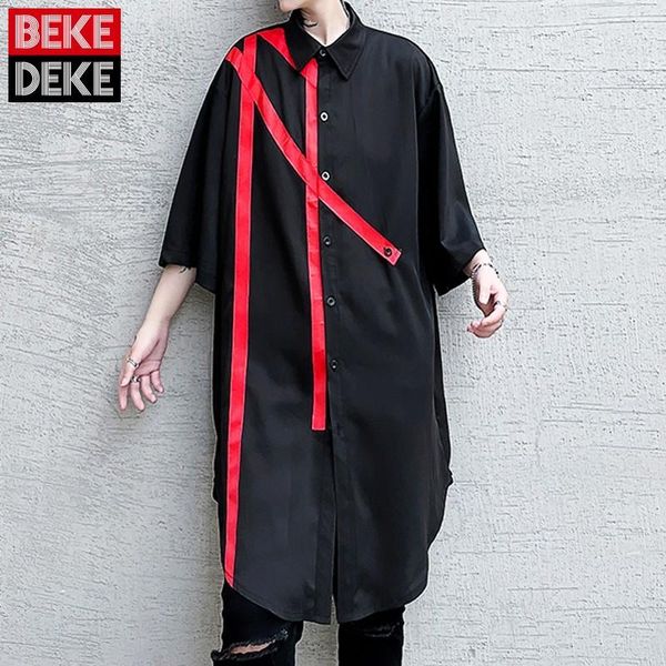 

men's casual shirts korean style mens mixed colors turn-down collar single breasted male loose blouse high street 2021 summer, White;black