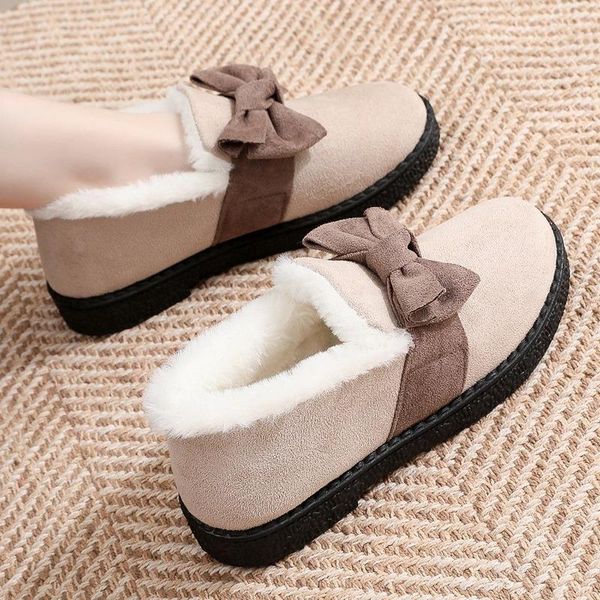 

boots 2021 winter peas shoes women plush cotton bow autumn and tide, Black