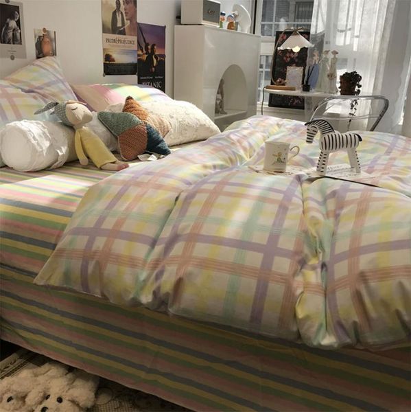

abstract geometirc plaid stripes bedding set,colorful design cotton twin full  home textile bedsheet pillowcase quilt cover